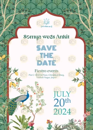 Save The Date Flyer Showcasing An Elegant Layout With Peacock Theme